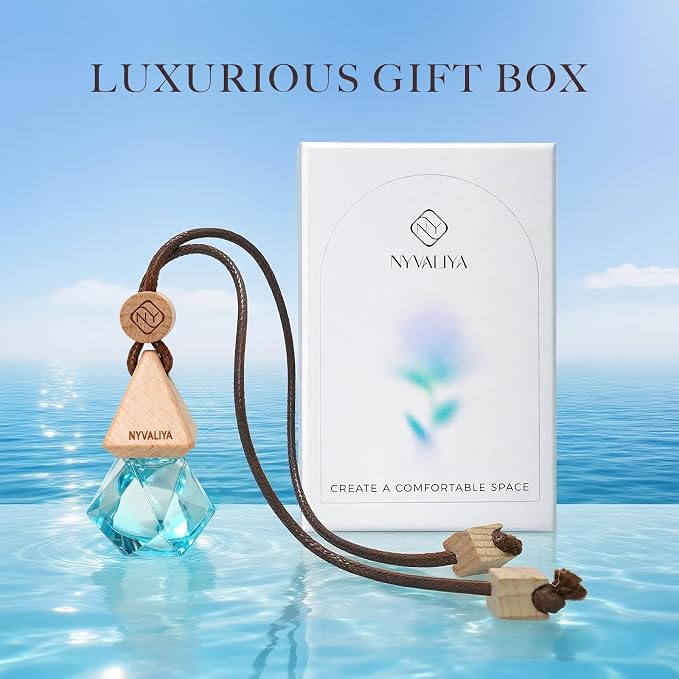 Car Air Freshener Hanging Diffuser with Natural Essential Oil, Azure Ocean Scent Car Fresheners, Long Lasting Car Smell Air Fresheners, Car Air Fresheners for Women & Men (Azure Ocean)