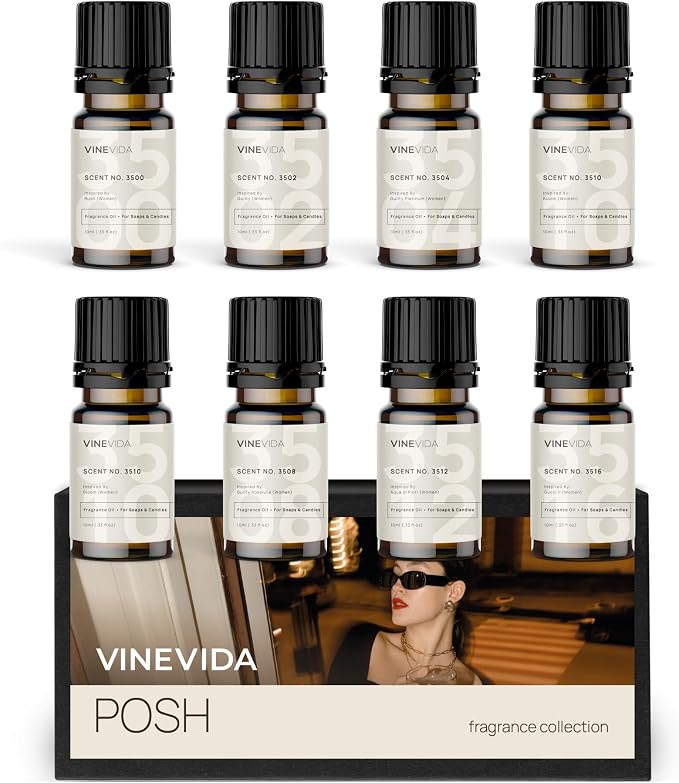 VINEVIDA [Set of 8] Posh Scents for Candle Making, Made in USA Candle Fragrance Oil, Soap Making Essential Oils, Diffuser Oil Scents