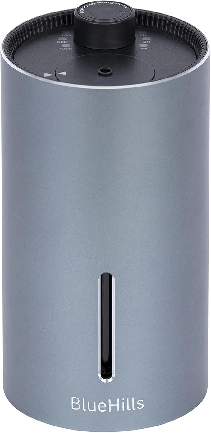 BlueHills Waterless Essential Oil Diffuser, Cordless USB Rechargeable Aromatherapy Diffuser for Home Car Office Hotel Travel – J07 Silver Gray