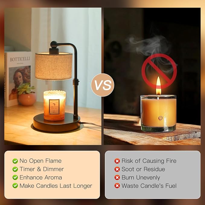 Candle Warmer Lamp with Timer, Height Adjustable Electric Candle Warmer Lamp with 2 Bulbs, House Warming Gifts, Vintage Bedroom Decor Compatible with Various Candles, Valentine Gifts, Birthday Gifts