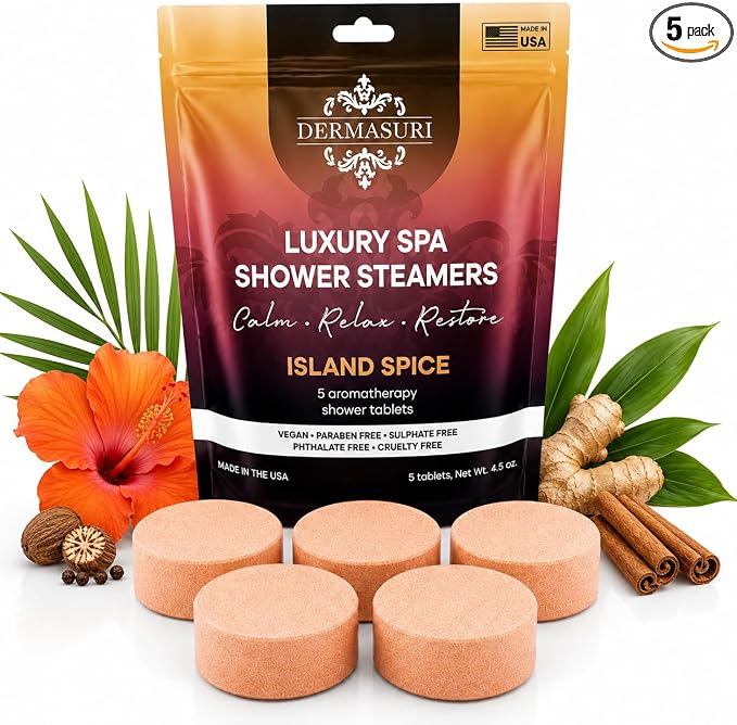Shower Steamers Aromatherapy, Essential Oil Pods Infused for Relaxation, Shower Pods Aromatherapy - Calming, Stress Relief & Self Care Gifts for Women - Island Spice
