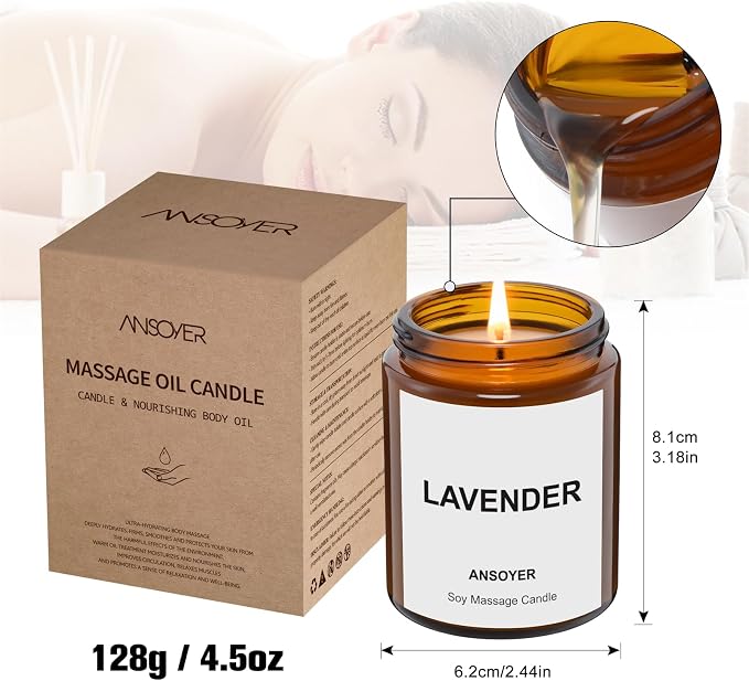 Massage Oil Candle, Lavender Scented Candle for Spa Use, Ultra Hydrating Body Care with Soybean Oil, 4.5oz