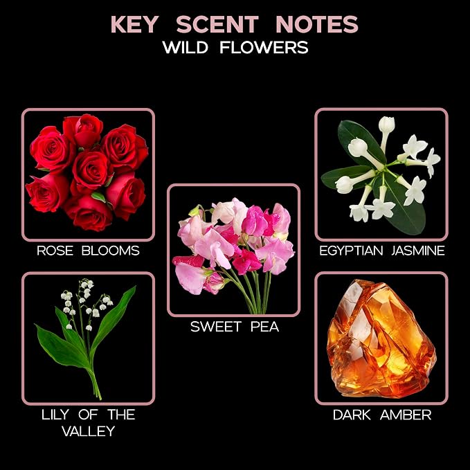 Wild Flowers Diffuser Set, Bathroom Decor, Home Fragrance, Spa Scent | Rose, egyptian jasmine, and sweet pea profile, guest bath, decorative glass bottle, powder room, entryway, office shelf