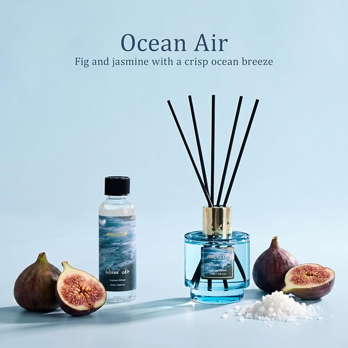 Airkeep Reed Diffuser Set with Refill & 8 Reed Sticks, 6.96 fl oz Ocean Air Home Fragrance, Long Lasting Aromatherapy Diffuser for Bedroom, Bathroom & Living Room