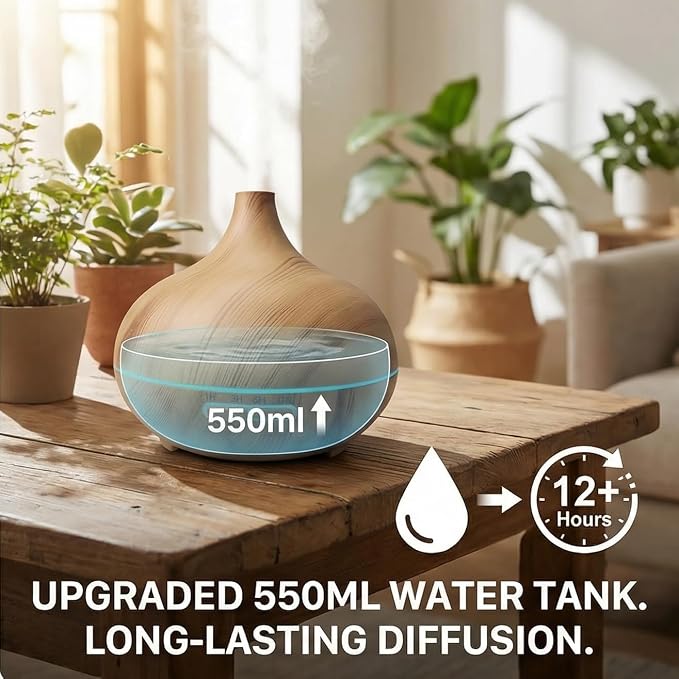 Large Capacity Essential Oil Diffuser,Ultrasonic Diffuser,550ml Humidifier for Home Decor,7 Color LED Light with Waterless Auto-Off (Light)