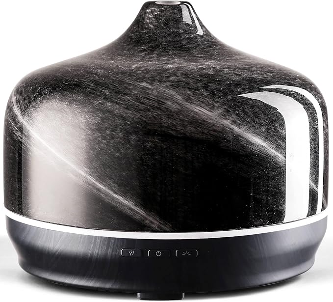 Porseme 500ml Glass Essential Oil Diffuser Aromatherapy Ultrasonic Cool Mist Humidifier 15-21 Running Hours Waterless Auto-Off Air Diffusers for Sleeping Yoga Working Spa(Obsidian)