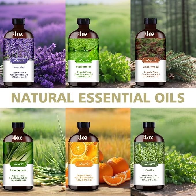 Aromatherapy Essential Oils Gift Set - 6 Pack (Lavender, Vanilla, Peppermint, Orange, Lemongrass, Cedarwood) for Diffusers, Home Fragrance, Relaxation