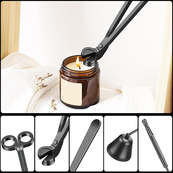 calary Candle Wick Trimmer, Candle Snuffer and Wick Dipper & Candle Accessory Set, 3 in 1 Candle Care Kit for Candle Lover (Black)