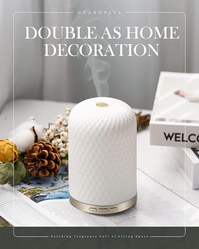 Essential Oil Diffuser - 2.4MHz Ultrasonic Ceramic Diffuser with Pulse/Continuous Mist & Night Light, Waterless Auto-Off, Silent Aromatherapy Diffuser for Home, Office, Yoga, Spa, Gifts & Home Decor.