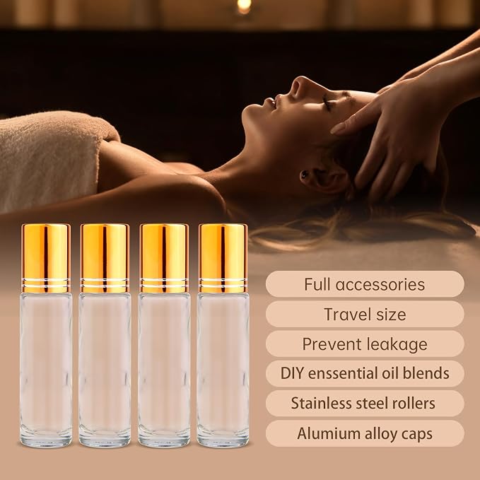 inice 12 Pack Essential Oil Roller Bottles 10ml Clear Glass Bottles Stainless Steel Roll On Ball Metal Cap for Daily Care