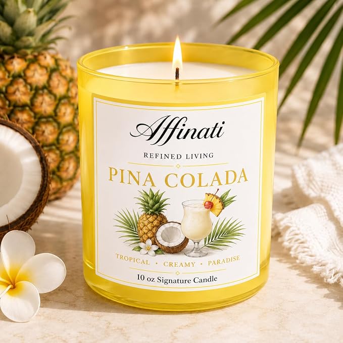 Affinati Pina Colada Signature Candle - 10 oz Luxury Soy Blend Wax Candle, Long-Lasting Home Fragrance