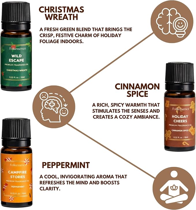 Folkulture Essential Oil Set of 5 | Essential Oils for Diffusers for Home, Humidifiers, Aromatherapy | Peppermint, Cinnamon Fragrance Oils for Diffuser, Candle, Soap Making, Graduation Gifts