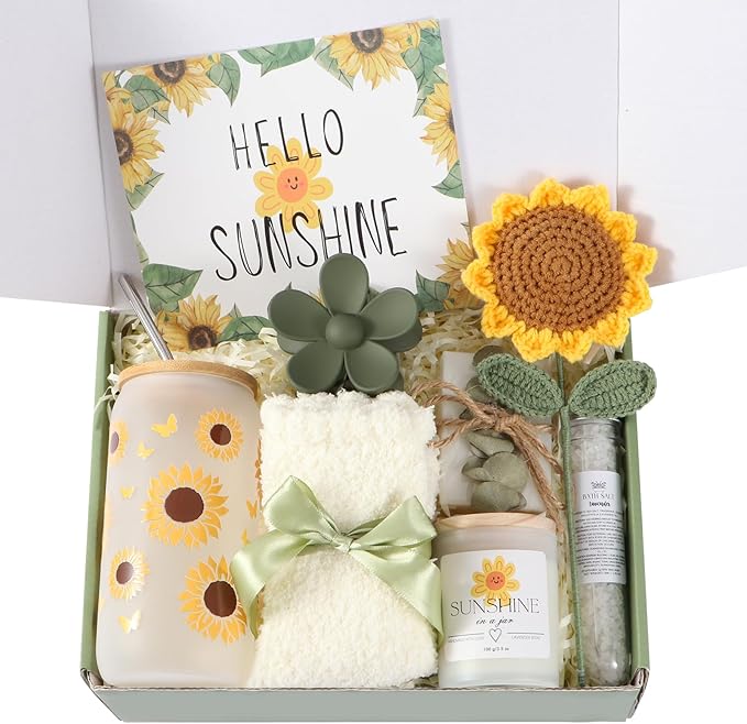 Sunflower Gifts Baskets for Women, Self Care Package Get Well Gift Spa Gift Set for Her, Thinking of You Thank You Gifts, Sunshine Gifts for Women Friends Sister Teacher Mom