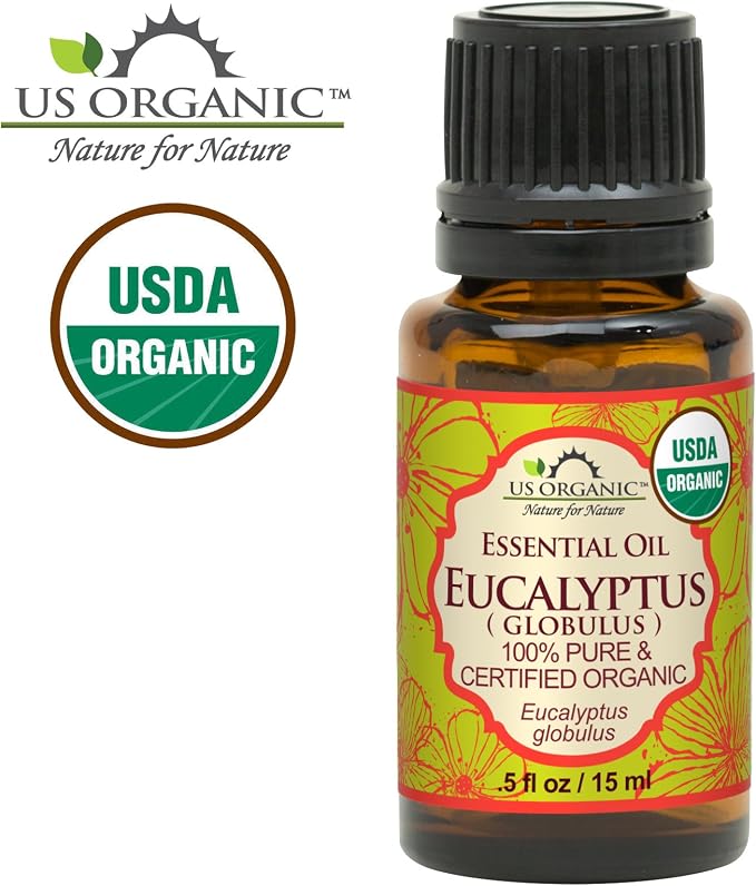 US Organic 100% Pure Eucalyptus Essential Oil (Globulus) - USDA Certified Organic, Steam Distilled - W/Euro droppers (More Size Variations Available) (15 ml / .5 fl oz)