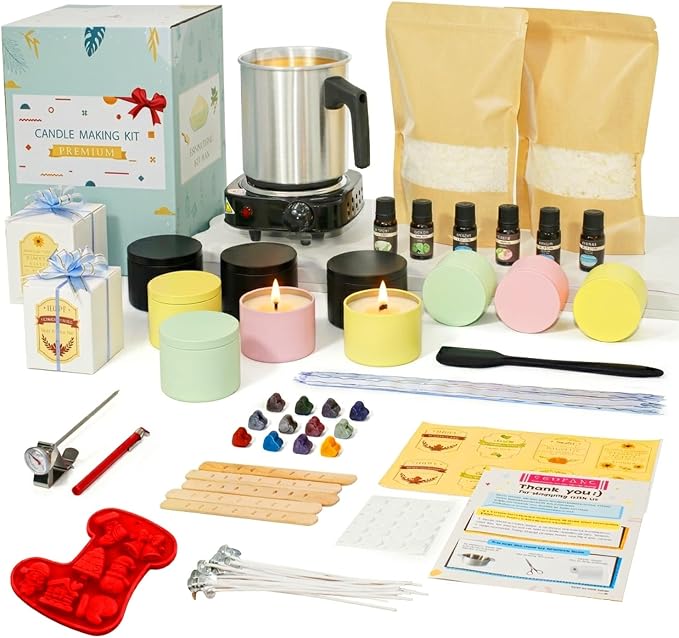 Aroparc Premium DIY Candle Making Kit - All-in-One Set with Hot Plate & 1.2L Melting Pot,100% Natural Soy Wax, Christmas Molds, and Gift Box, Unique Holiday Activity & Gift
