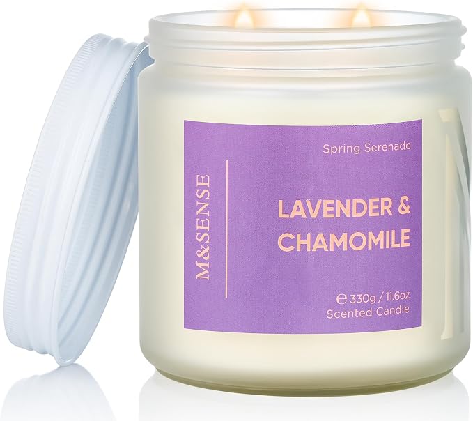 M&SENSE Lavender Candles, Large 11.6oz Natural Soy Wax, 70-Hour Non Toxic Clean Burn, Aromatherapy Floral Scent Candle for Spa Stress Relief Relaxation, Romantic Gifts for Her