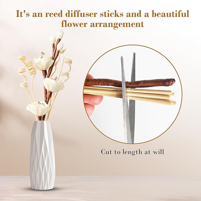 Reed Diffuser Sticks,Reed Diffuser Sticks Flowers,Reed Diffusers for Home,Bathroom Diffuser,Diffuser Set with Sticks,Natural Flower,White/Brown