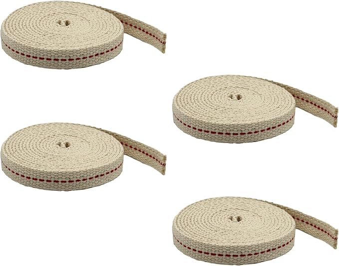 Light of Mine - 3/8" Inch 6' Foot, 100% Cotton Flat Wick - 4 Pack, for Paraffin Oil, Kerosene Based Lanterns, and Oil Lamps with Genuine Red Stitch (3/8" - 6' Roll, 4 Pack)