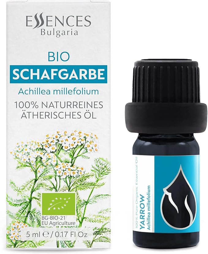 Essences Bulgaria Organic Yarrow Essential Oil 1/6 Fl Oz | 5ml | Achillea millefolium | 100% Pure and Natural | Undiluted | Therapeutic Grade | Family Owned Farm | Steam-Distilled | Non-GMO | Vegan