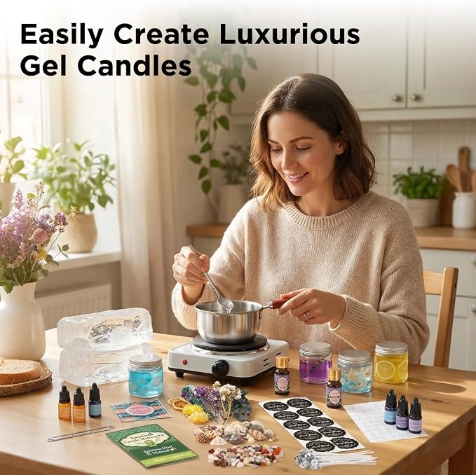 LumaCraft Clear Gel Wax Candle Making Kit – 4.4LB Transparent Jelly Wax with Boutique Fragrance Oils, Dyes, Glass Jars, Wicks & Decor Supplies, Luxury Complete DIY Starter Kit for Beginners & Adults