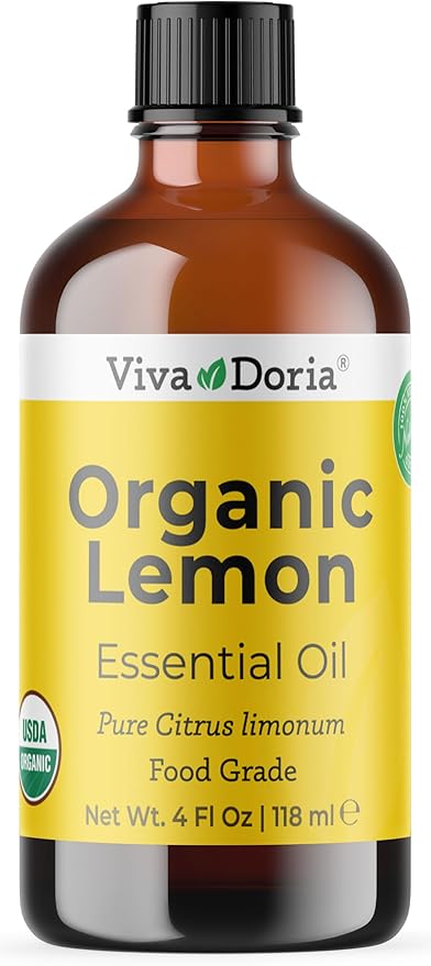 Viva Doria Lemon Essential Oil, USDA Certified, Organic Lemon Oil, 100% Pure, Natural Essential Oil, Undiluted, for Aromatherapy | Food Grade, 118 mL (4 Fluid Ounce)