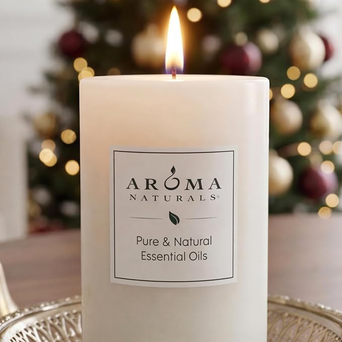 Aroma Naturals Holiday Essential Oil Vanilla & Peppermint Scented Pillar Candle, Cool Wish, 2.5 inch x 4 inch