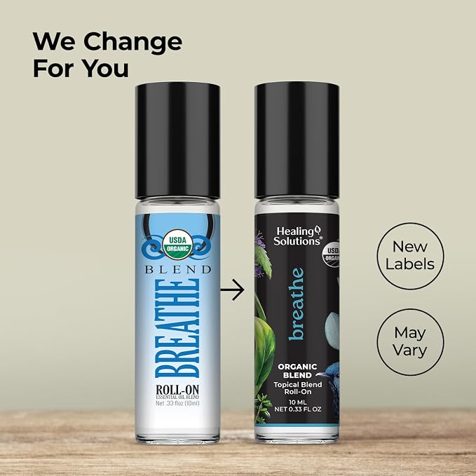 Healing Solutions (2 Pack) Organic Breathe Essential Oil Blend Roll-On Perfume - USDA Certified Aromatherapy Oil Roller for Sinus Ease
