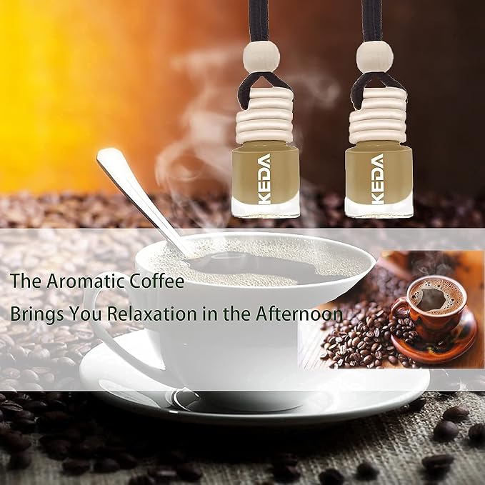 ikeda fragrance Car Air Freshener 4ml Car Scents | 6pcs 45-Days Keep Fragrance | Automotive Hanging Diffuser Bottles | Remove Auto Odor Long-Lasting Fresh Air for Home Deodorize (Coffee, 6pcs)