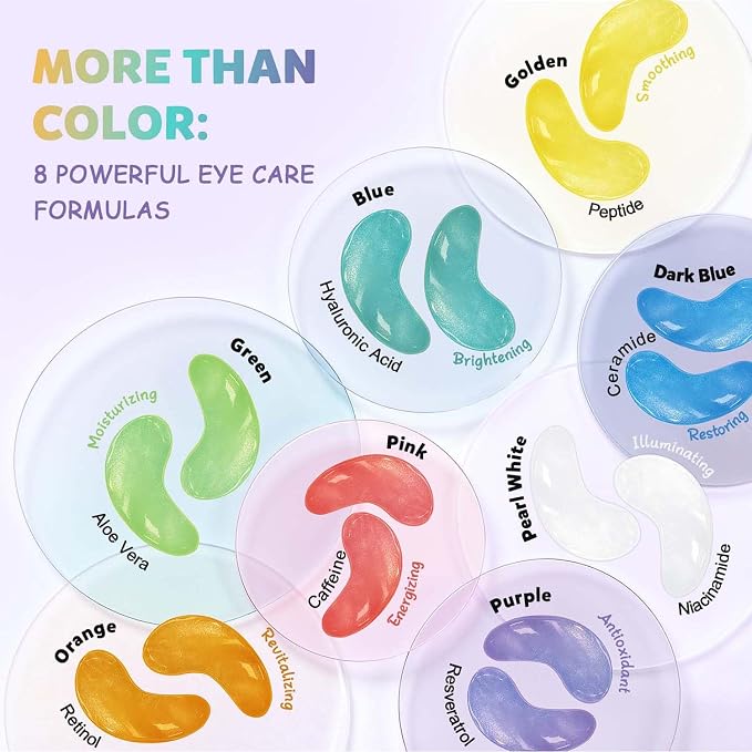 Maskiss Under Eye Patches Variety Pack (48 Pairs), Eye Masks for Dark Circles Puffy Eyes With 8 Colors (6 Pairs/Color), Vegan Skin Care Gifts for Women