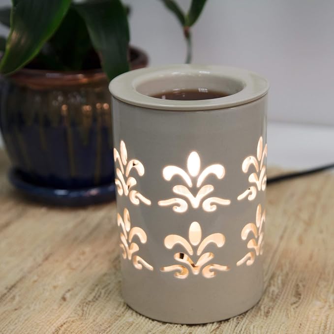 D'Eco Fragrance Wax Melt Warmer - Electric Scented Tart & Candle Warmer w 6 Cinnamon Cubes - Plug-in Halogen Bulb Melts Cubes & Fills Room w Fresh Scents & Night Light Glow for Mom
