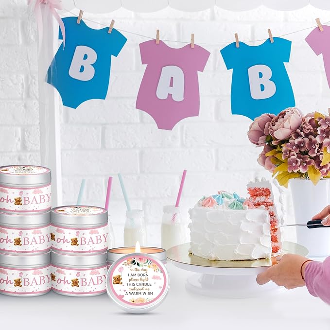 MTLEE 24 Pcs Bear Baby Shower Party Favors Candles Lavender Scented Baby Shower Favors for Guests Rustic Tealights Candles Gender Reveal Return Gifts (1.2 oz, Pink)