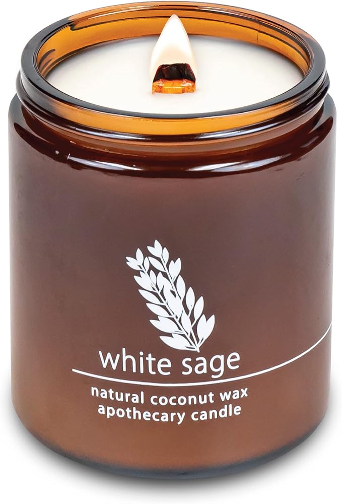 Hemlock Park White Sage Apothecary Scented Candle | Crackling Wood Wick, Botanical Fragrance & Coconut Apricot Wax | Up to 60 Hour Burn Time | 8 oz | Made in USA