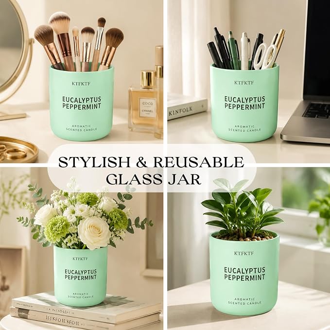 Eucalyptus Peppermint Scented Candle for Home, 14.1oz 80 Hours Long Lasting Aromatherapy Candles for Stress Relief & Energy, Non-Toxic Essential Oil & Soy Wax | Cooling Mint & Woody Aroma