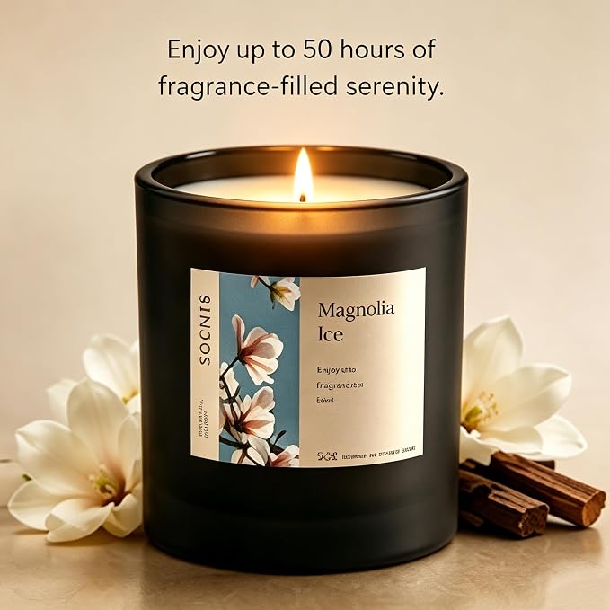 Scented Candle for Sleep & Relaxation, Magnolia Sandalwood Soy Candle, Long Lasting 50 Hour Burn, Floral Woody Home Aromatherapy Candle for Bedroom, Yoga, Bath Self Care & Gifts