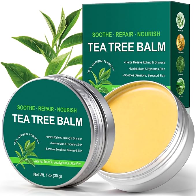 Tea Tree Oil Balm,Tea Tree Oil for Skin,Dry Itchy Skin & Rash Relief, Athlete’s Foot & Dry Feet Itching, Jock Itch, Chafing, Bug Bites,Natural Formula,Effective & Safe for All Ages