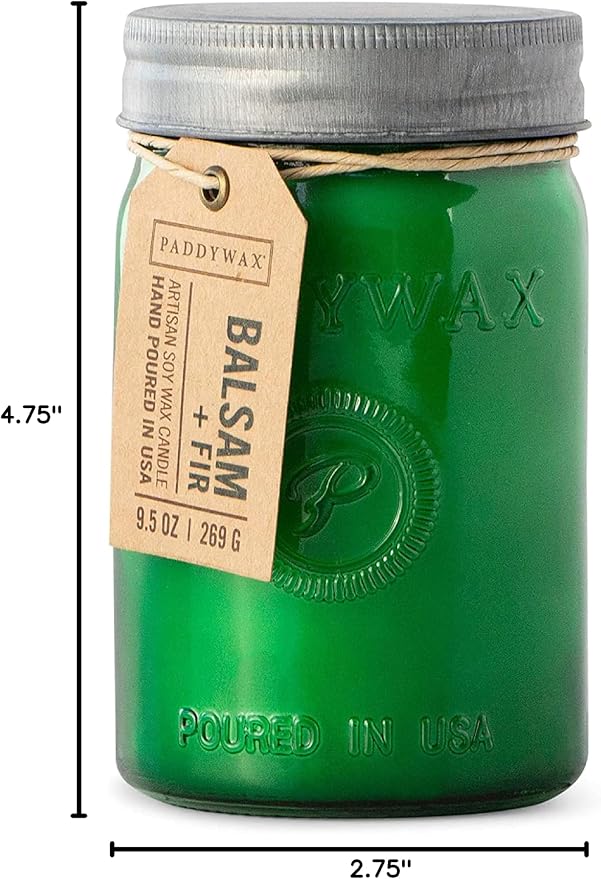 Paddywax Scented Candles Relish Collection Soy Wax Artisan Candle in Glass Jar with Lid, 9.5-Ounce, Balsam + Fir