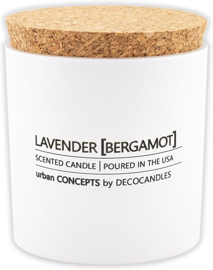 Urban Concepts by DECOCANDLES - Lavender Bergamot - Highly Scented Soy Candle - Long Lasting - Hand Poured in USA (9 Oz. Cork)