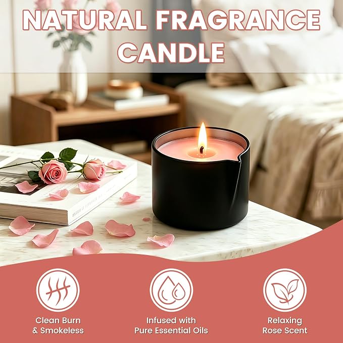 Natural Soy Wax Aromatherapy Candle for Home, Stress Relief & Relaxation, Long Lasting Fragrance Candle for Women & Men, 2.02 Oz (Rose)