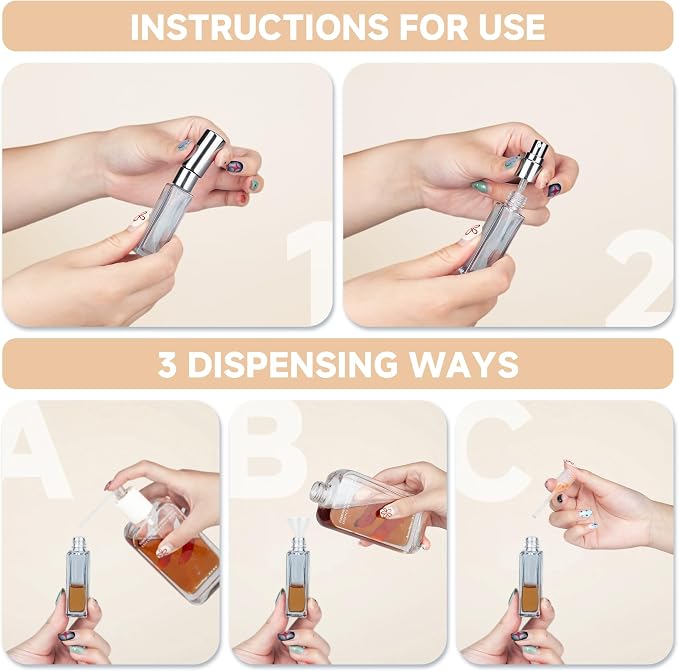 Perfume Travel Refillable Atomizer, 5 Pack 10ml Leak Proof Refillable Perfume Bottle for Air Travel, Purse and Business Trips, Glass Atomizer Sprayer for Cologne with Funnel & Pipette