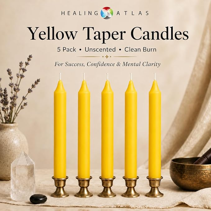6 Inch Taper Candle 5 Pack Spell, Wicca, Santeria, Energized Candles Velas de 6 Pulgadas Paquete de 5 Velas (Yellow)