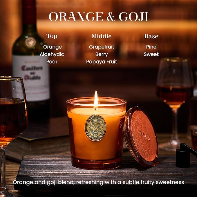 M&SENSE Orange Goji Scented Candle | Orange Candle for Home Scented, Gift for Women | 9.2 oz Soy Wax Candle Set for Relaxation, Gifting