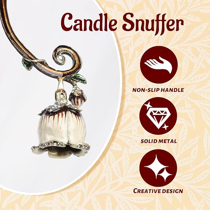 Elegant Royal-Style Candle Snuffer with Pearl Inlay, Candlesnuffers Wick Snuffer Candle Accessory for Putting Out Extinguish Candle (White)