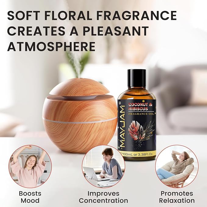 Coconut & Hibiscus Fragrance Oil Essential Oil, MAYJAM 3.38FL.OZ Coconut & Hibiscus Oil for Diffusers for Home, Long Lasting Scented Oils for Soap Candle Making - 100ML