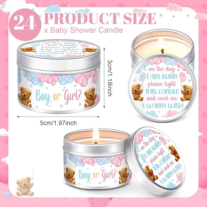 MTLEE 24 Pcs Gender Reveal Bear Baby Shower Party Favors Candles Lavender Scented Baby Shower Favors for Guests Rustic Tealights Candles Gender Reveal Return Gifts (1.2 oz, Blue and Pink)