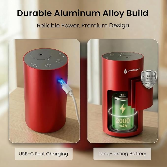 GentleJet LiteMist Waterless Rechargeable Aroma Diffuser for Bedroom, Office & Car, Cold-Air Essential Oil Mist, Aluminum Body, 20ml