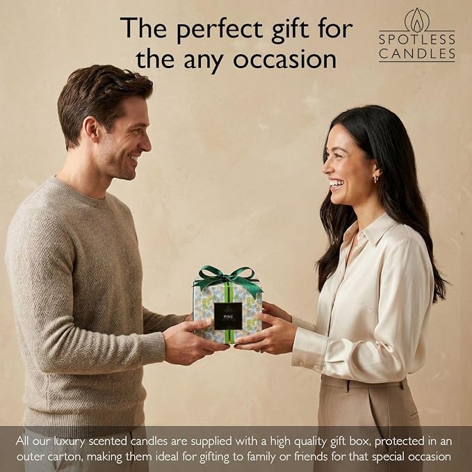 Pine Volcano Candle 19oz: 80-Hour Burn, Natural Refreshing Pine Scent, Hybrid Soy Wax, Crackling Wood Wick, Teal Matte Glass Jar, Gold Foil Gift Box by Spotless Candles
