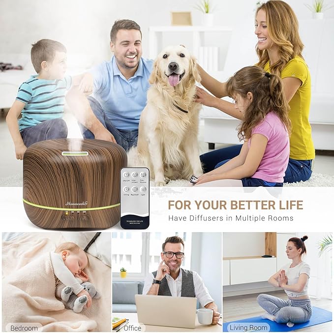 Aromatherapy Essential Oil Diffuser for Room: Air Humidifier Aroma Scent Cool Mist Diffuser Colorful Lights Wood Cute Small Large Auto Off Ultrasonic Diffusers for Home Bedroom (300ml)