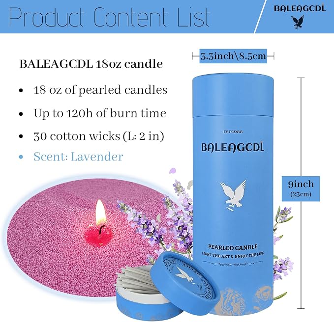Dusk in Provence Purple Pearled Candle, 18 Oz 120 Hours Long Burning Lavender Scented Sand Candle with 30 Wicks, Refillable Pearled Wax, Clean Burning, Ideal DIY Gifts for Mom