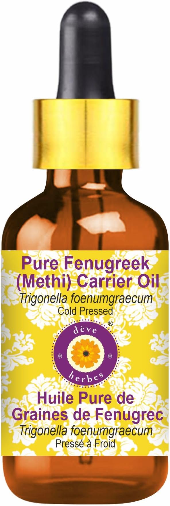 Deve Herbes Fenugreek (Methi) Oil (Trigonella foenumgraecum) | Cold Pressed | Pure | Natural | for Diluting Essential Oils | for Hair, Skin & Massage | Non-Sticky | Lightweight | Unisex | 30ml (1 oz)