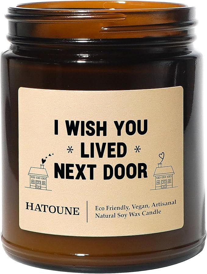 Raspberry & Vanilla Scented Soy Candle, I Wish You Lived Next Door, Made in USA, Hand Crafted, 40-50 Hour Burn Time, 7.2 oz Amber Jar
